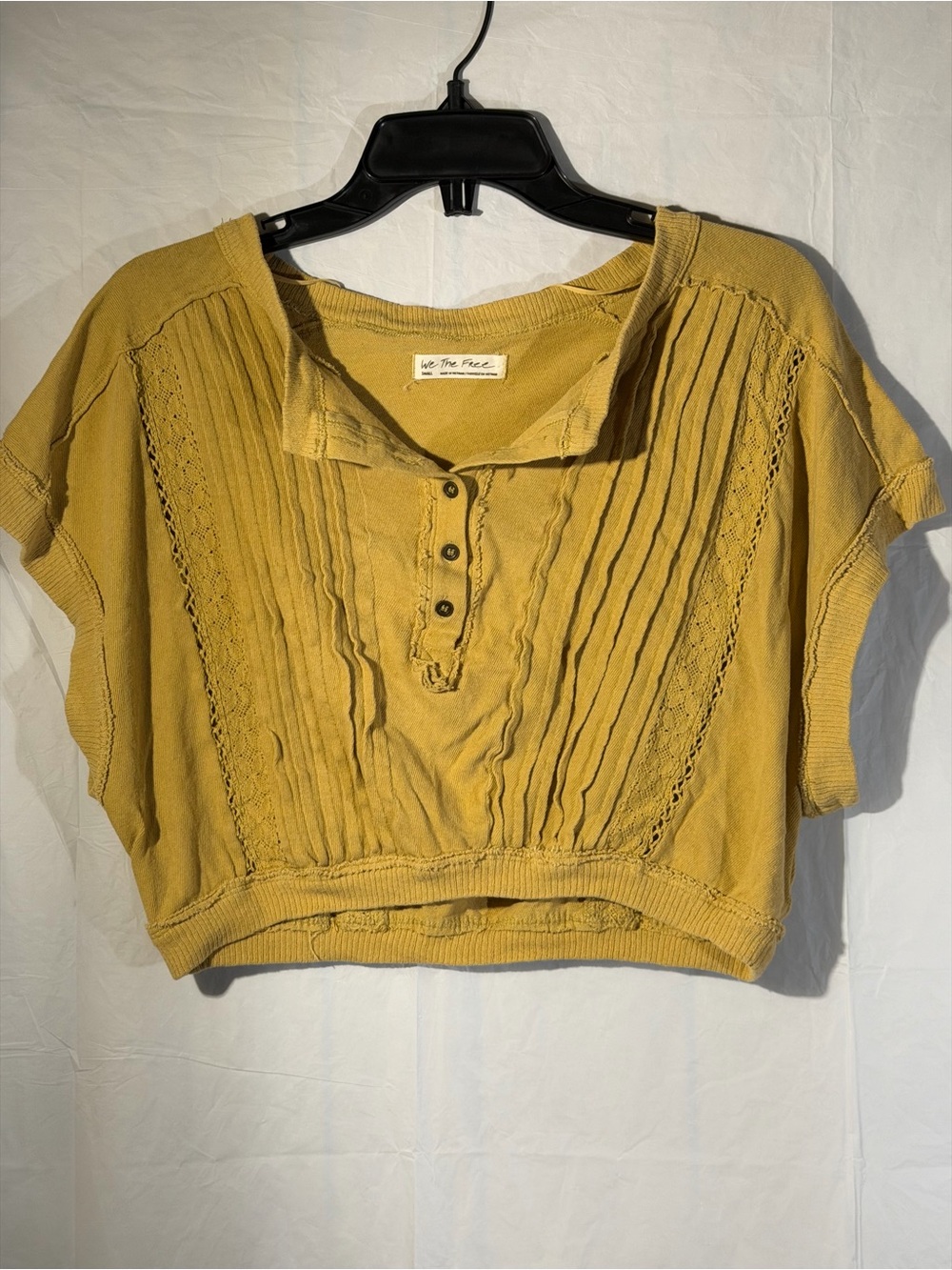 We The Free Mustard Cropped Pintuck Henley